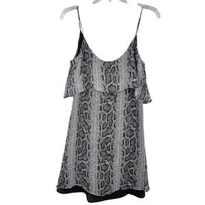 Charlie Jade Womens Snakeskin Mini Dress Small Gray Silk Spaghetti Straps Flirty